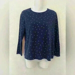 Croft & Barrow Navy Blue Polka Dot Long Sleeve Intimates Shirt Top Plus Sz M